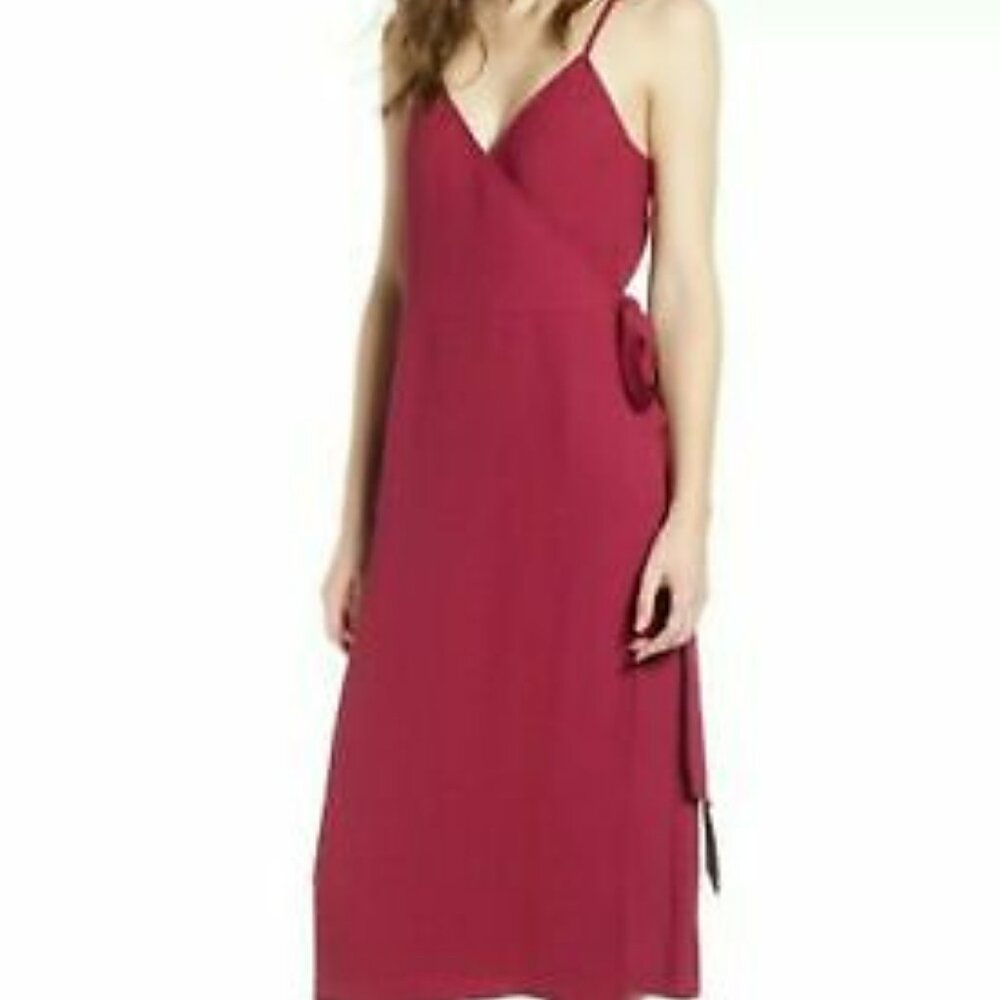 CHELSEA 28 Dress Women's Size M Burgundy Wrap Dress Party Beach Feminine